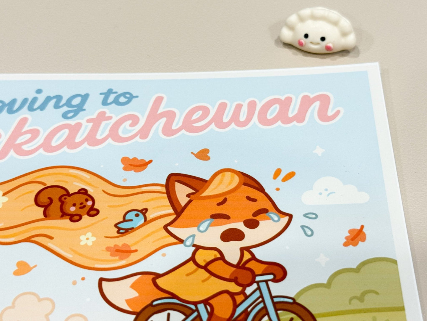 Moving to Saskatchewan Fox Art Print | Cozy Canadian Kawaii Illustration - Paige Poutine