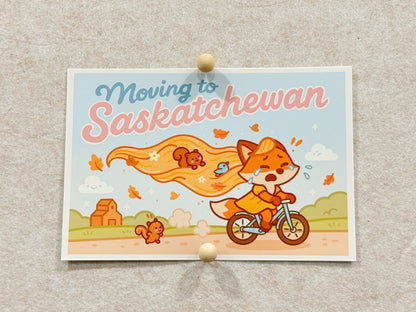 Moving to Saskatchewan Fox Art Print | Cozy Canadian Kawaii Illustration - Paige Poutine