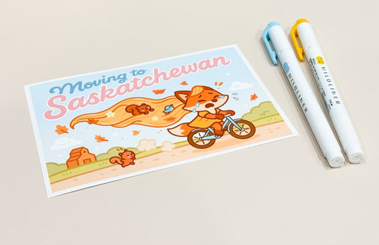Moving to Saskatchewan Fox Art Print | Cozy Canadian Kawaii Illustration - Paige Poutine