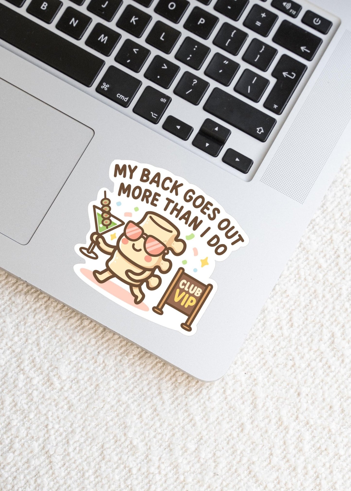 My Back Goes Out More Than I Do Sticker, Funny Back Pain Vinyl Decal, Cute Kawaii Spine Illustration, Chronic Pain Gift, Aging Humour - Paige Poutine