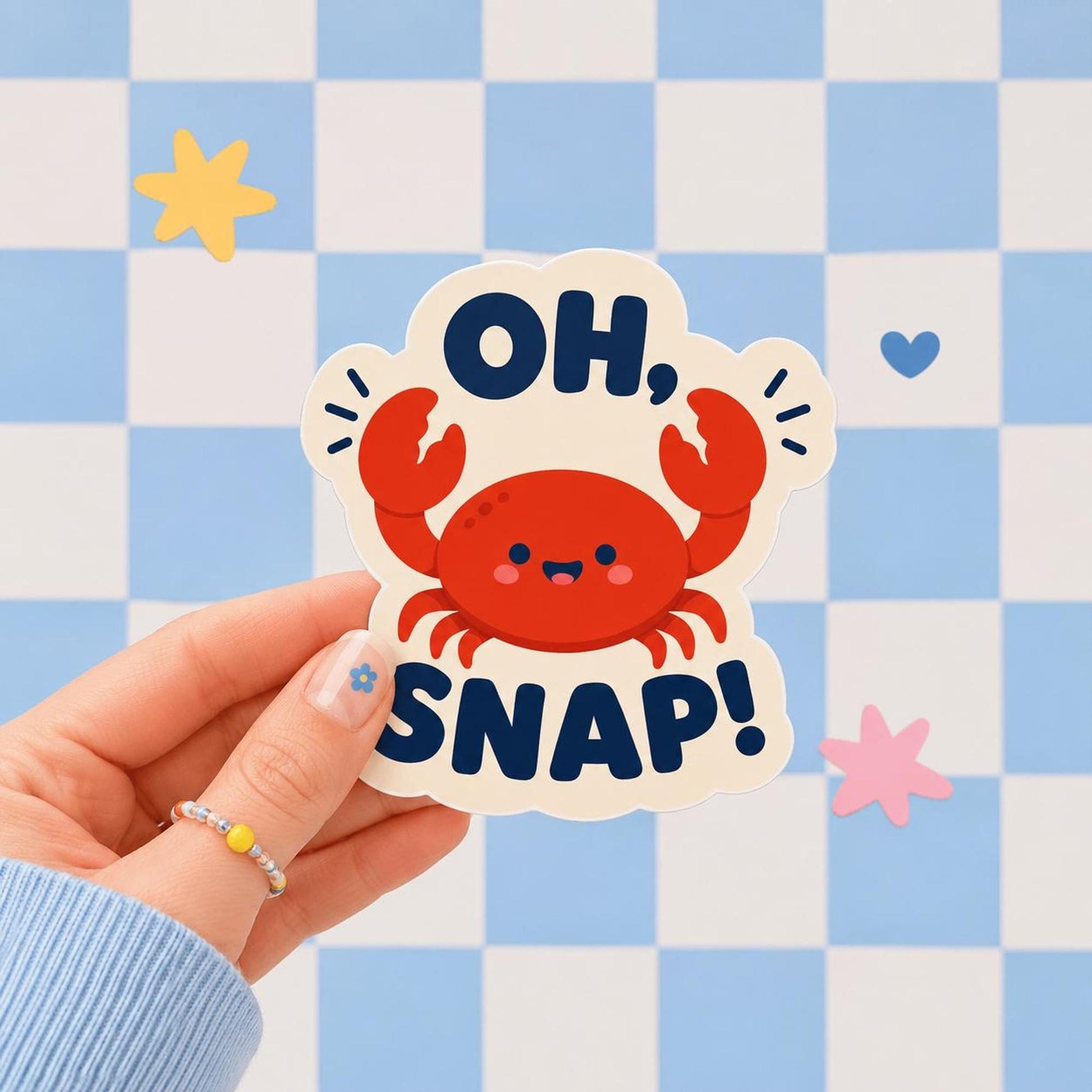 Oh Snap Crab Sticker, Kawaii Coastal Vinyl Decal, Funny Ocean Crab Pun Gift, Beach Nautical Humour, Water Bottle Laptop Decor - Paige Poutine