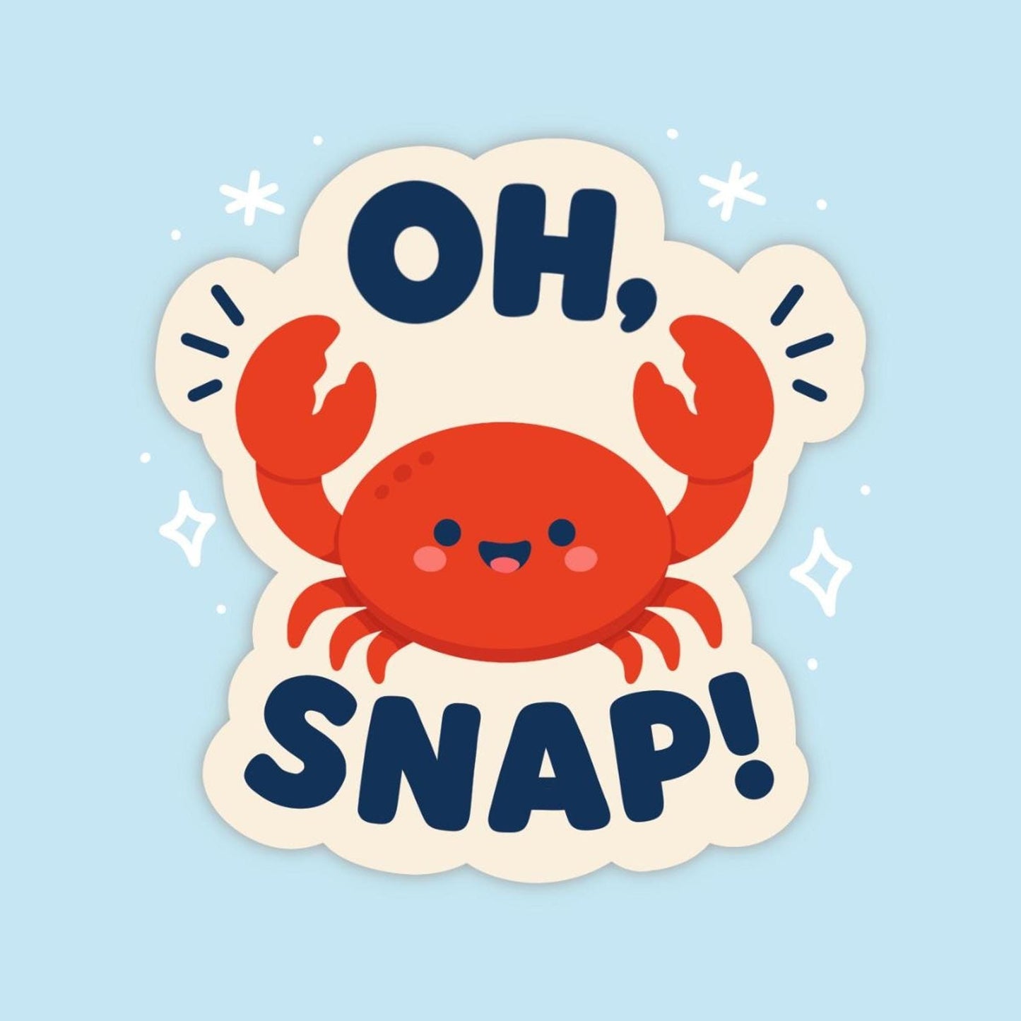 Oh Snap Crab Sticker, Kawaii Coastal Vinyl Decal, Funny Ocean Crab Pun Gift, Beach Nautical Humour, Water Bottle Laptop Decor - Paige Poutine