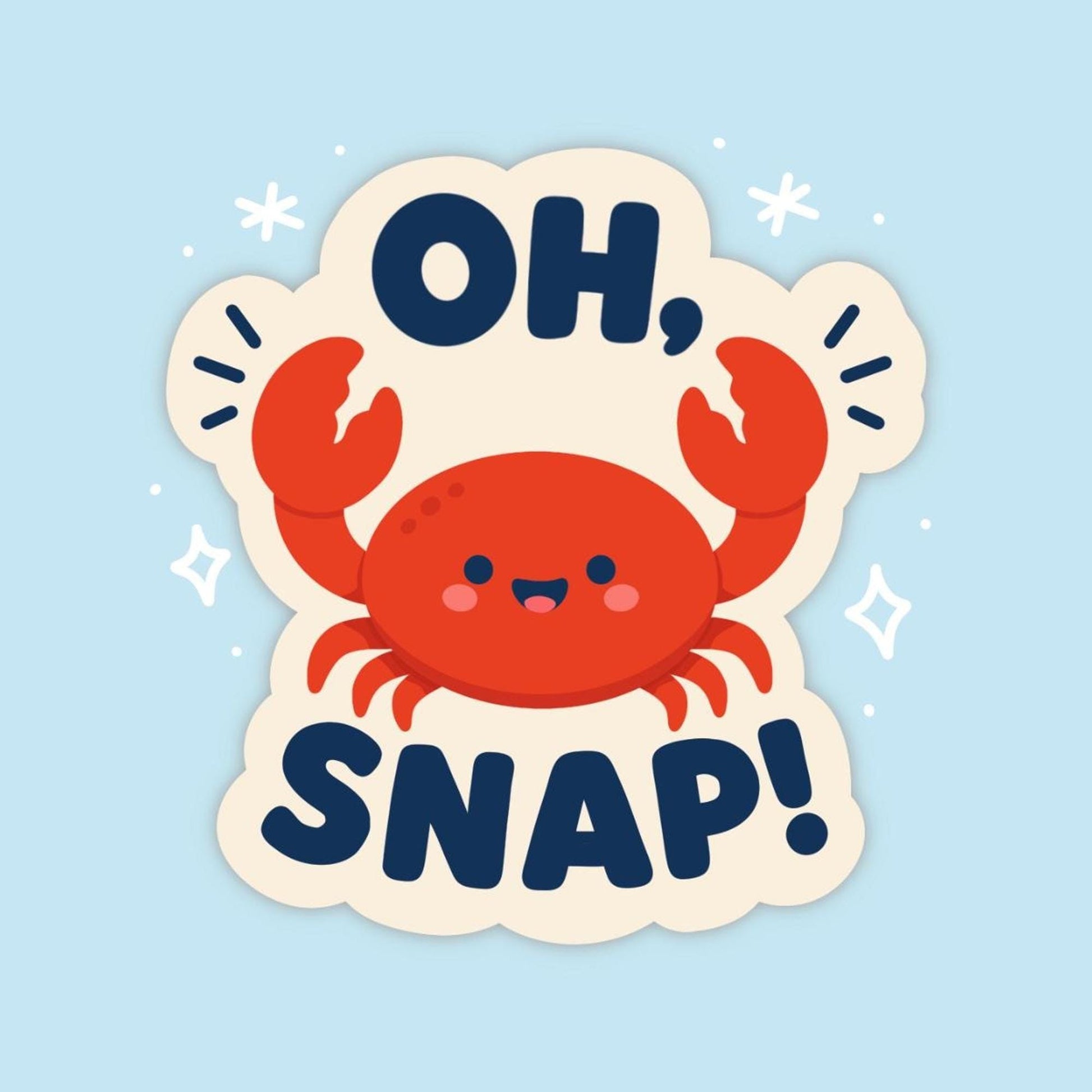 Oh Snap Crab Sticker, Kawaii Coastal Vinyl Decal, Funny Ocean Crab Pun Gift, Beach Nautical Humour, Water Bottle Laptop Decor - Paige Poutine