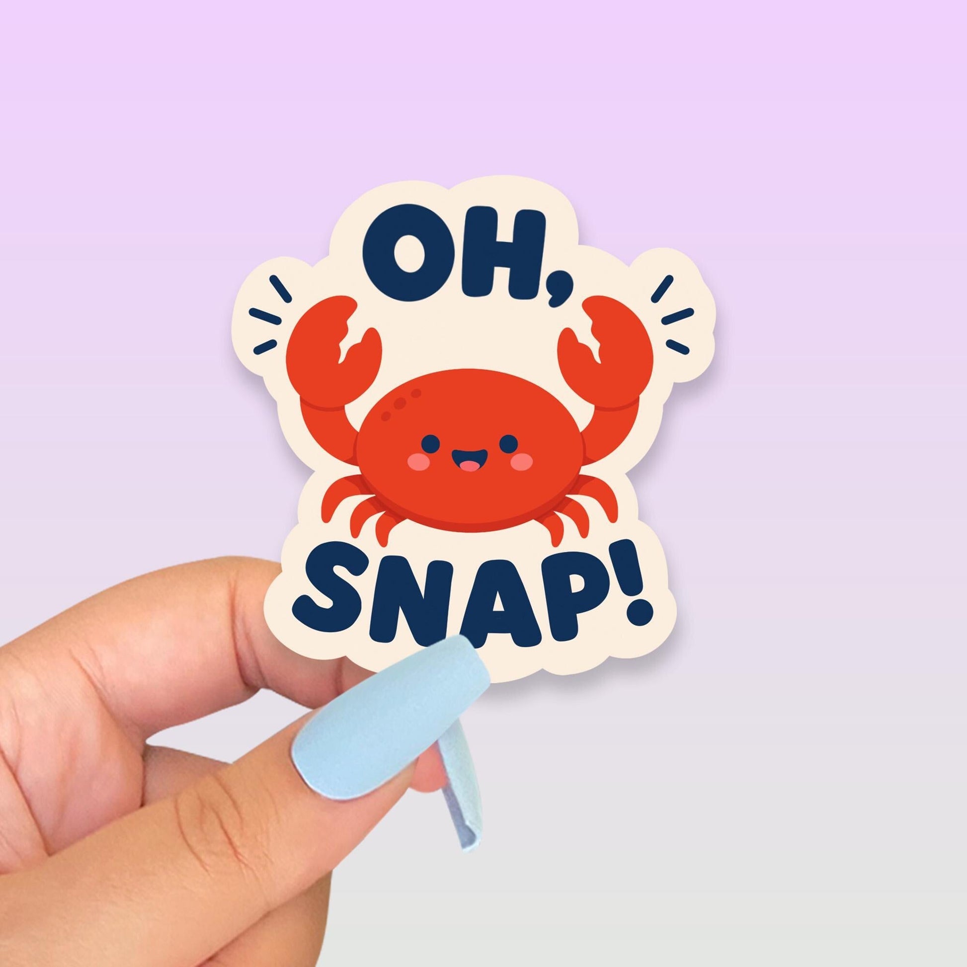 Oh Snap Crab Sticker, Kawaii Coastal Vinyl Decal, Funny Ocean Crab Pun Gift, Beach Nautical Humour, Water Bottle Laptop Decor - Paige Poutine