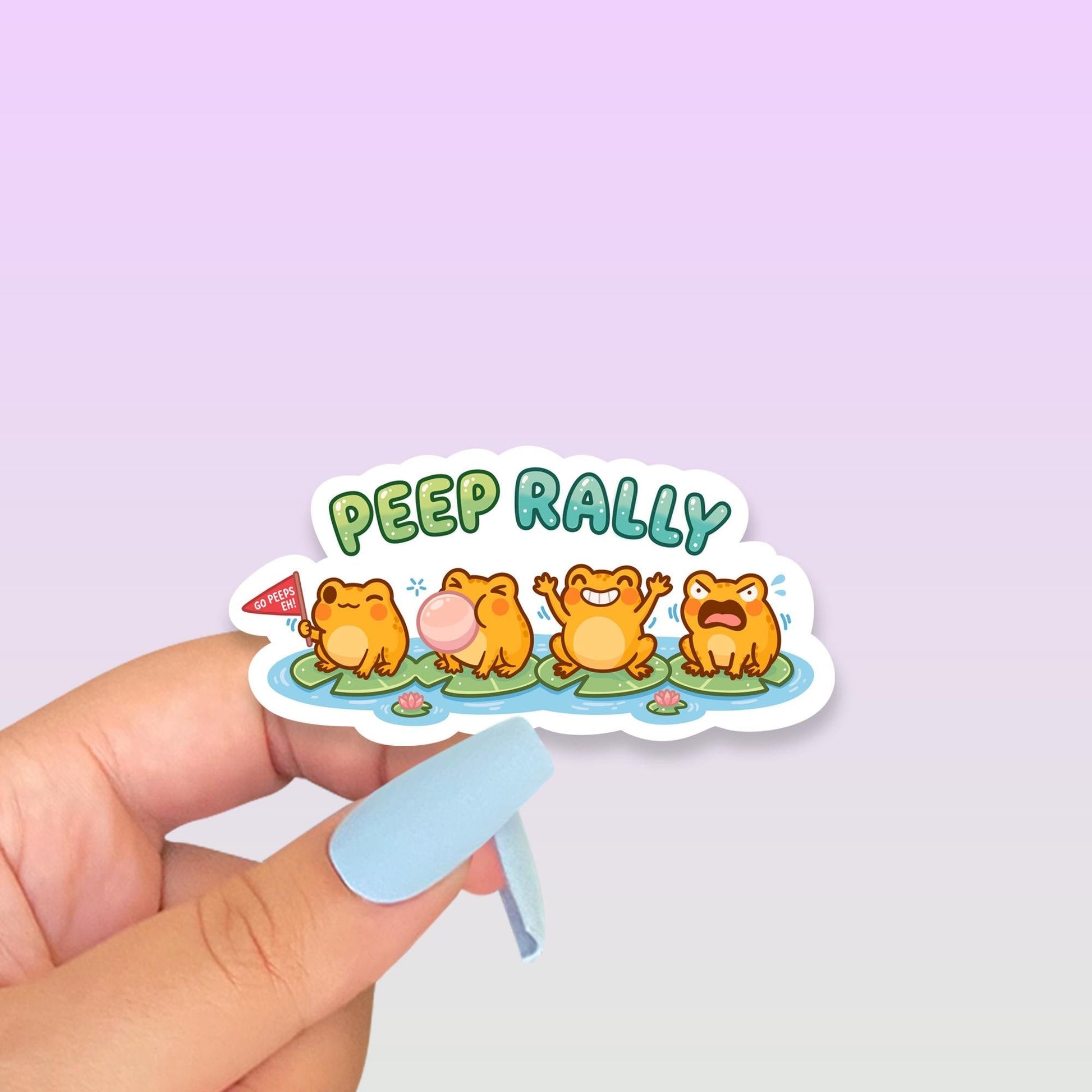 Peep Rally Frog Sticker, Cute Kawaii Cheer Squad Vinyl Decal, Funny Team Spirit Gift, Pond Animal Laptop Water Bottle Sticker - Paige Poutine