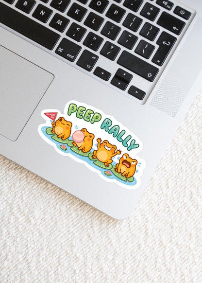 Peep Rally Frog Sticker, Cute Kawaii Cheer Squad Vinyl Decal, Funny Team Spirit Gift, Pond Animal Laptop Water Bottle Sticker - Paige Poutine