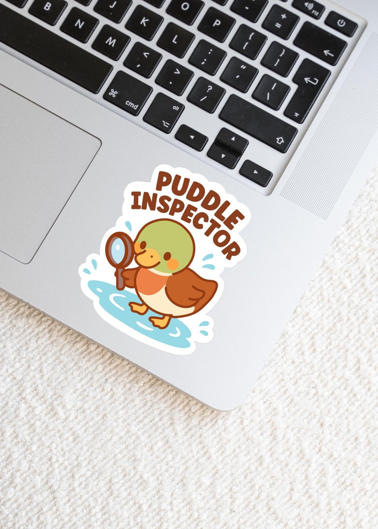 Puddle Inspector Duck Sticker, Cute Kawaii Rainy Day Vinyl Decal, Funny Bird Lover Gift, Cozy Weather Laptop Planner Sticker - Paige Poutine