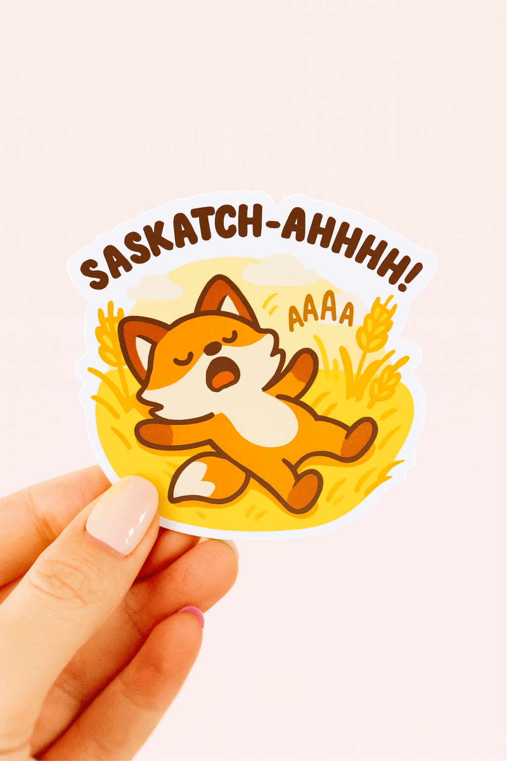 “Saskatch - Ahhhh!” Funny Fox Canadian Prairie Sticker | Saskatchewan Vinyl Sticker - Paige Poutine