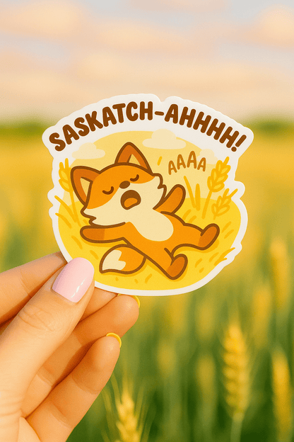 “Saskatch - Ahhhh!” Funny Fox Canadian Prairie Sticker | Saskatchewan Vinyl Sticker - Paige Poutine