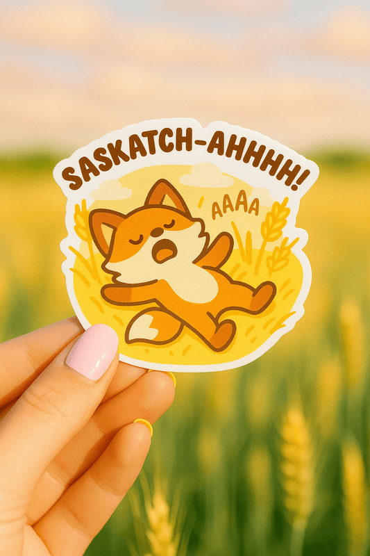 “Saskatch - Ahhhh!” Funny Fox Canadian Prairie Sticker | Saskatchewan Vinyl Sticker - Paige Poutine