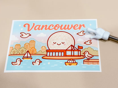 Vancouver Science World Art Print Kawaii Canada Gift Whimsical Travel Souvenir Illustration - Paige Poutine
