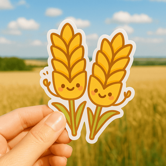 Wheat Buds Friends Sticker – Cute Canadian Prairie Grain Vinyl Sticker | Cozy Farmcore Aesthetic - Paige Poutine
