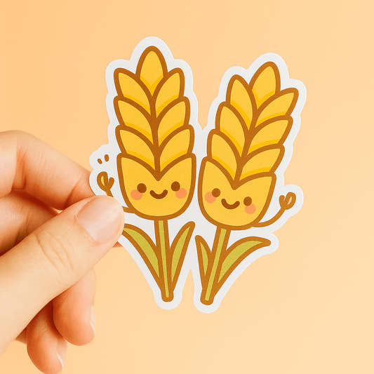 Wheat Buds Friends Sticker – Cute Canadian Prairie Grain Vinyl Sticker | Cozy Farmcore Aesthetic - Paige Poutine